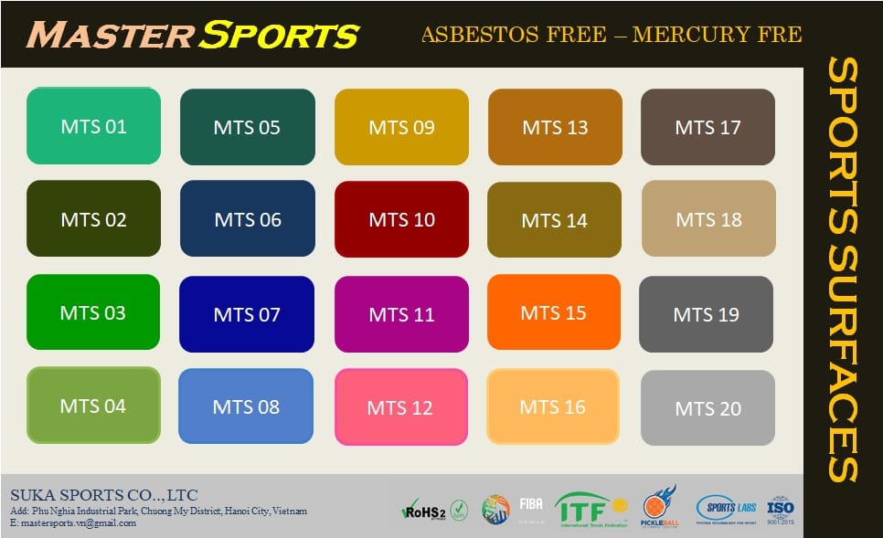 Bảng màu sơn sân Pickleball giá rẻ Master Sports