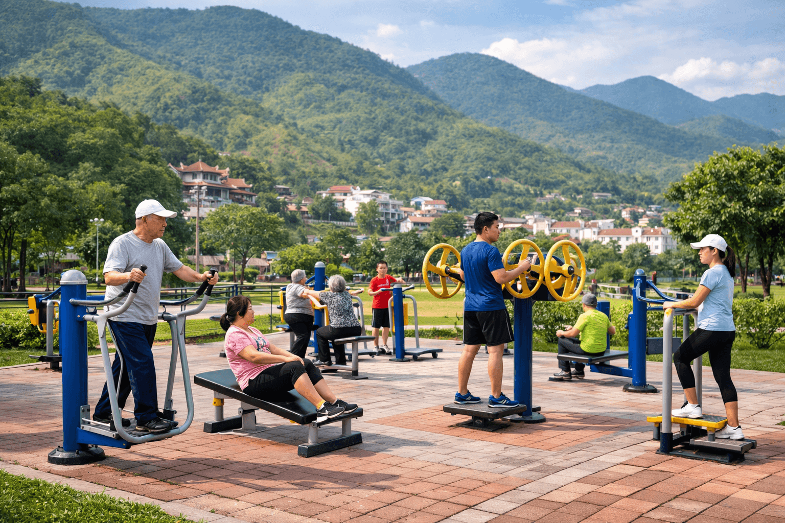 Dụng cụ tập thể dục ngoài trời tại Điện Biên