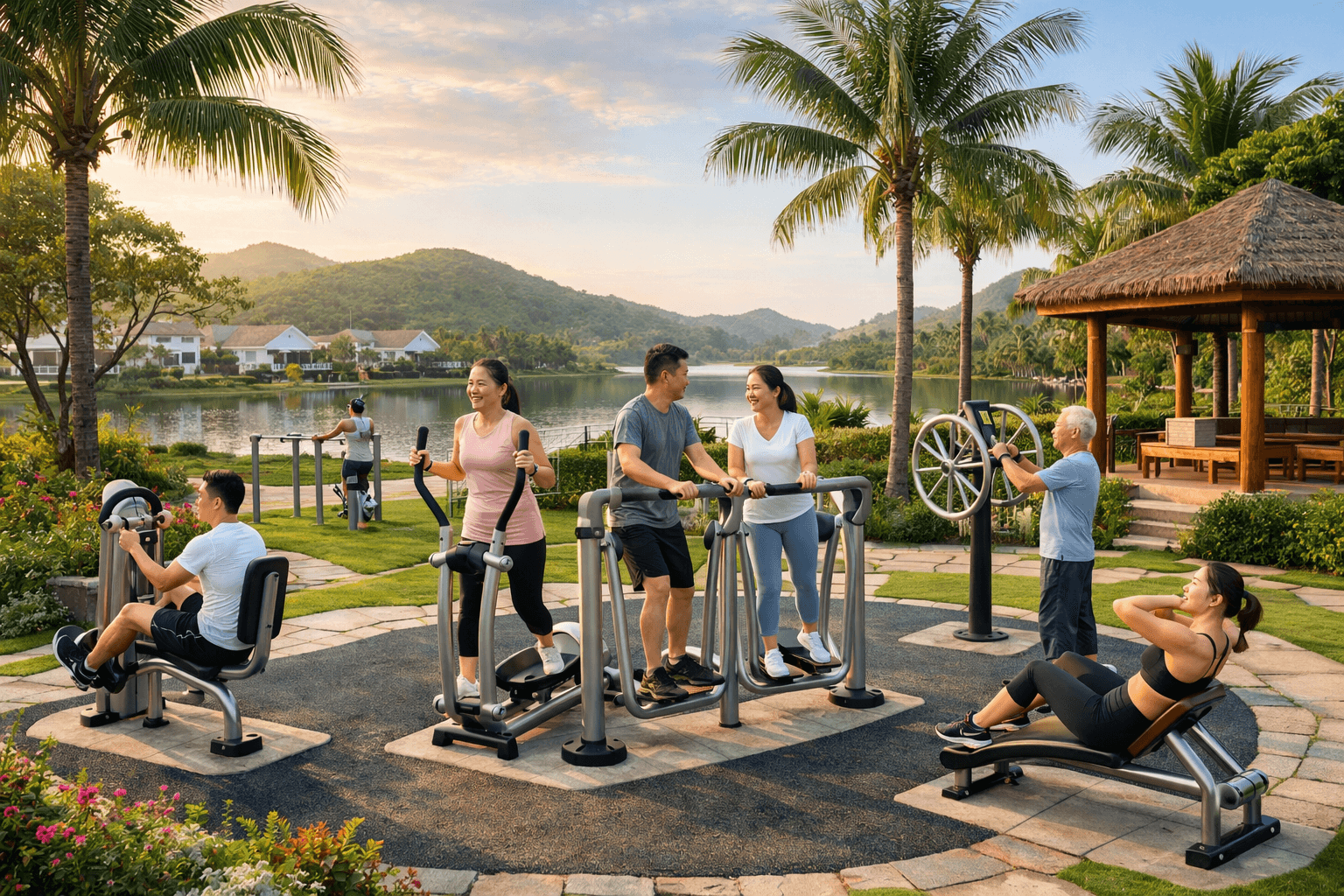 Dụng cụ tập thể dục ngoài trời khu nghỉ dưỡng